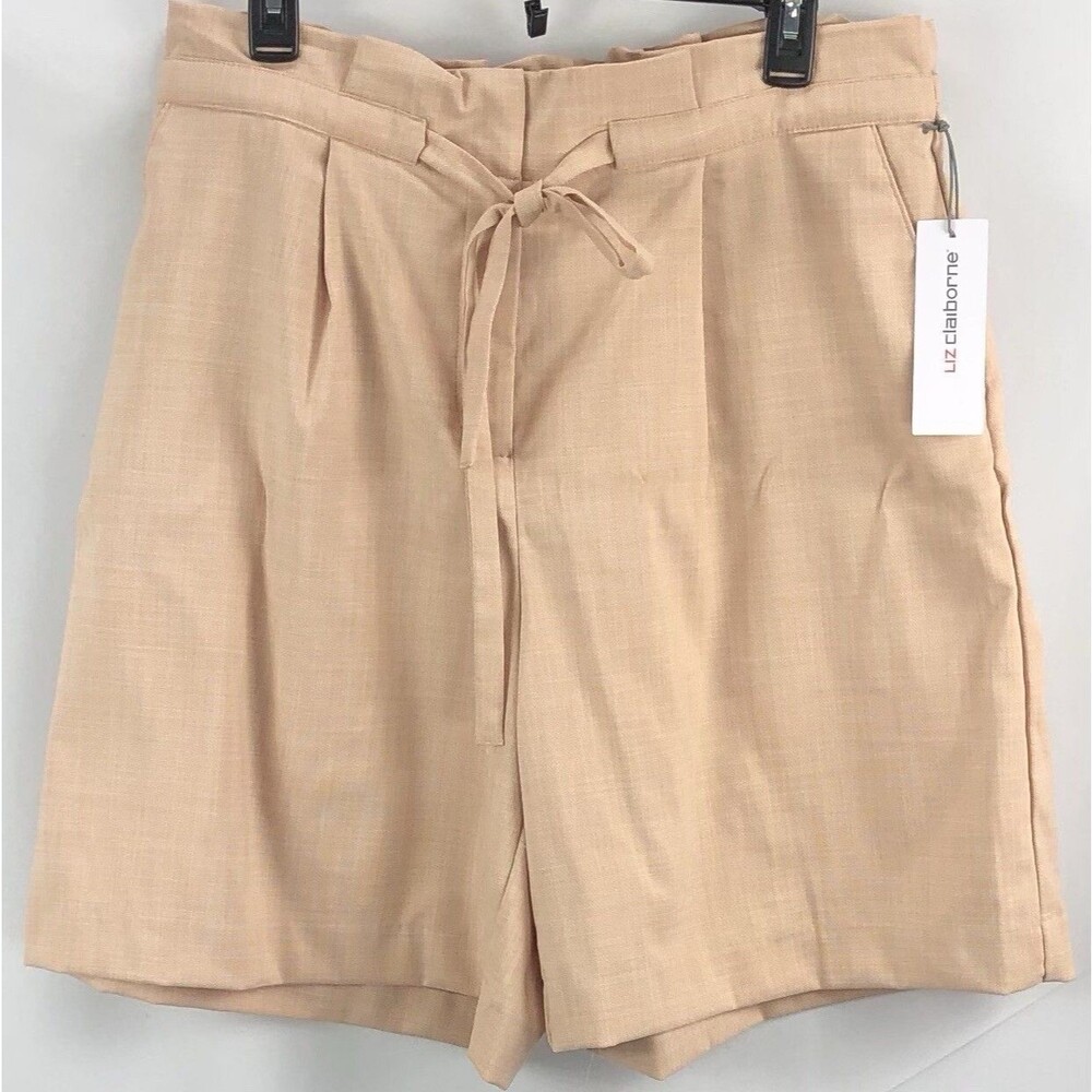 NWT Liz Claiborne Dress Shorts 12 Peach Ruffle Bow paperbag 34”W High Rise